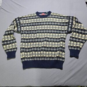 Stone Haven Sweater Mens Large Blue Checkered Textured  Crewneck Ramie Cotton‎